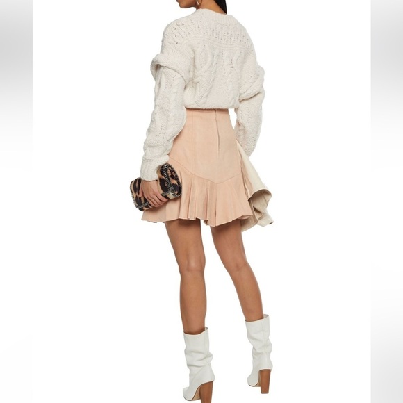 Isabel Marant Pink Mini Skirt Fluted Parma Pleated Faux-Suede Sz 6 - Picture 1 of 14